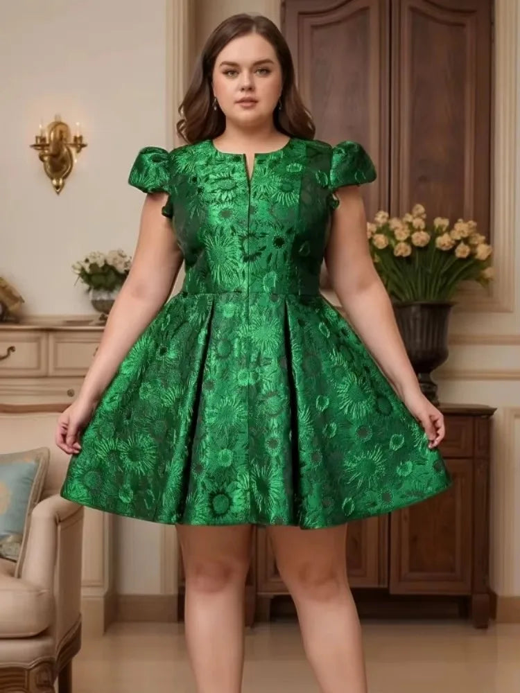 Plus Size Green Sleeve A Line Dress