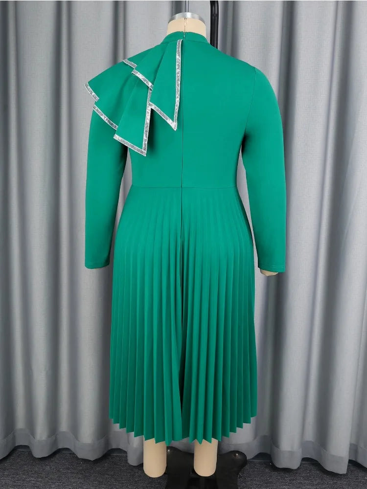 Plus Size Green A Line Pleated Dress