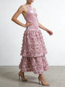 Pink Loose Spliced 3D Flower Chic Dresses