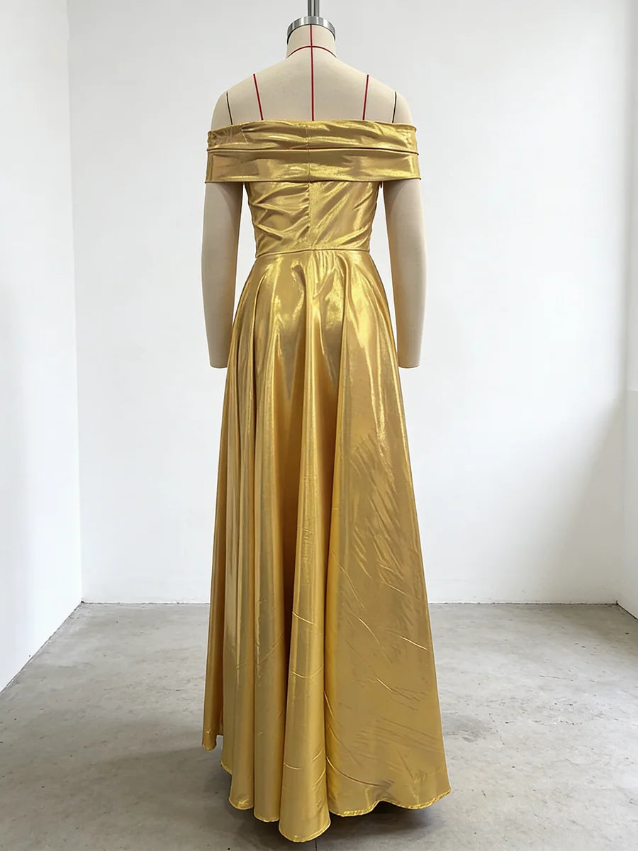 Gold Draped Slimming Dress