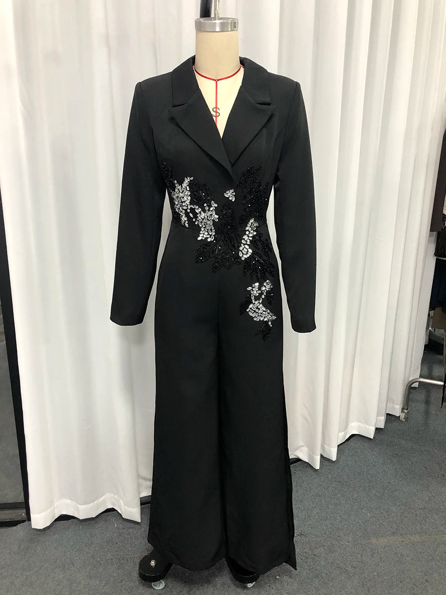 Solid Slimming Spliced Beading  Jumpsuits