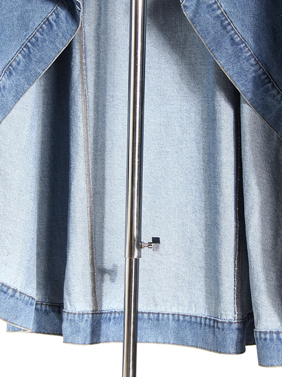 Denim Lapel Batwing Sleeve Coat