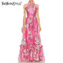 Rose Printing Spliced 3D Flower Dress