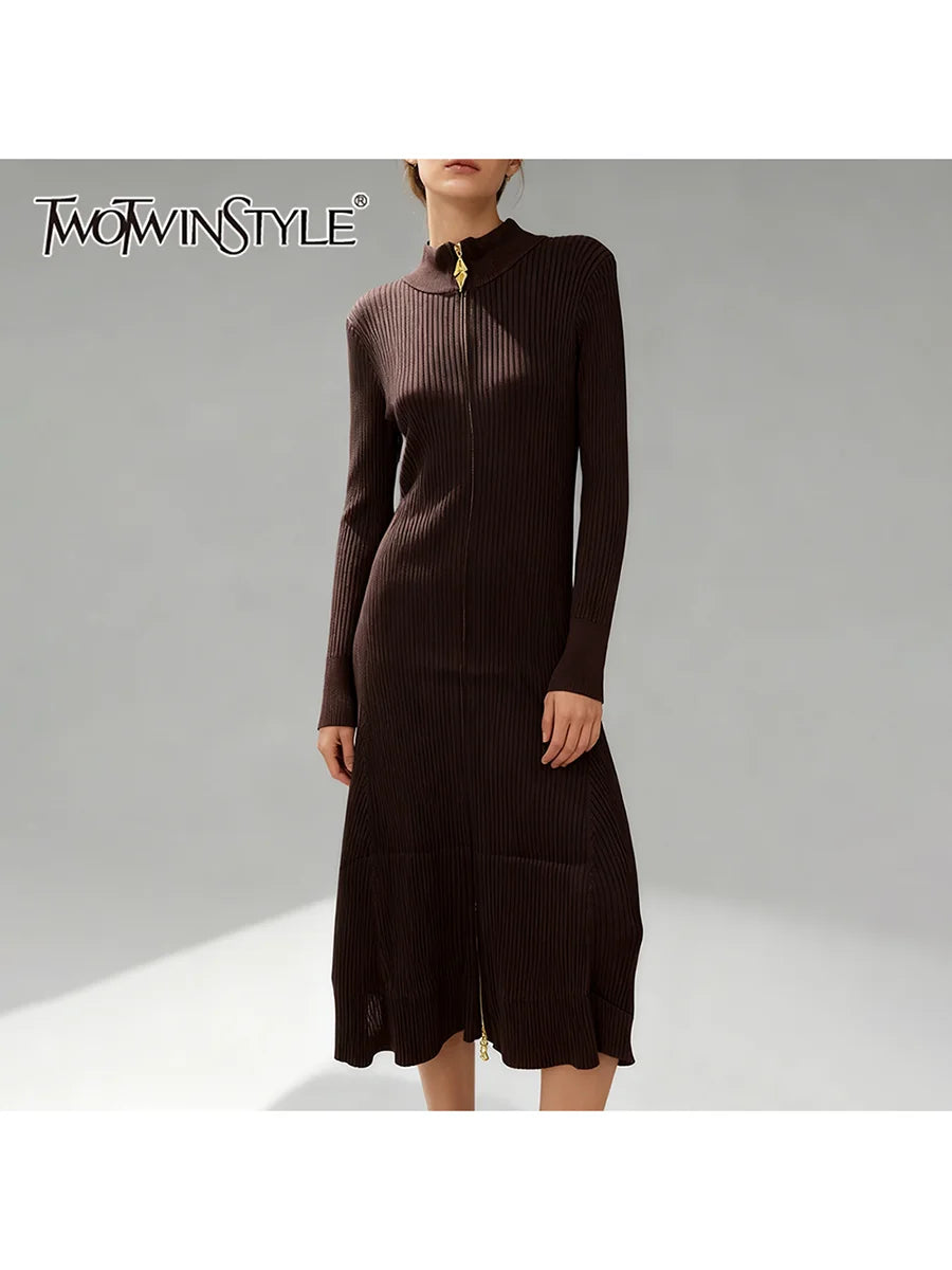 Spliced Zipper Basics Knit Dresses