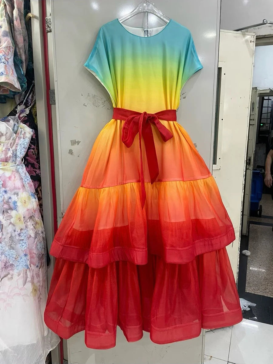 Gradient Ruffles Folds Dresses