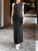 Solid Spliced 3D Flower Fashion Long Dresses