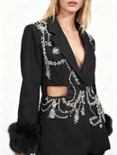 Solid Hollow Out Diamonds Elegant Blazers