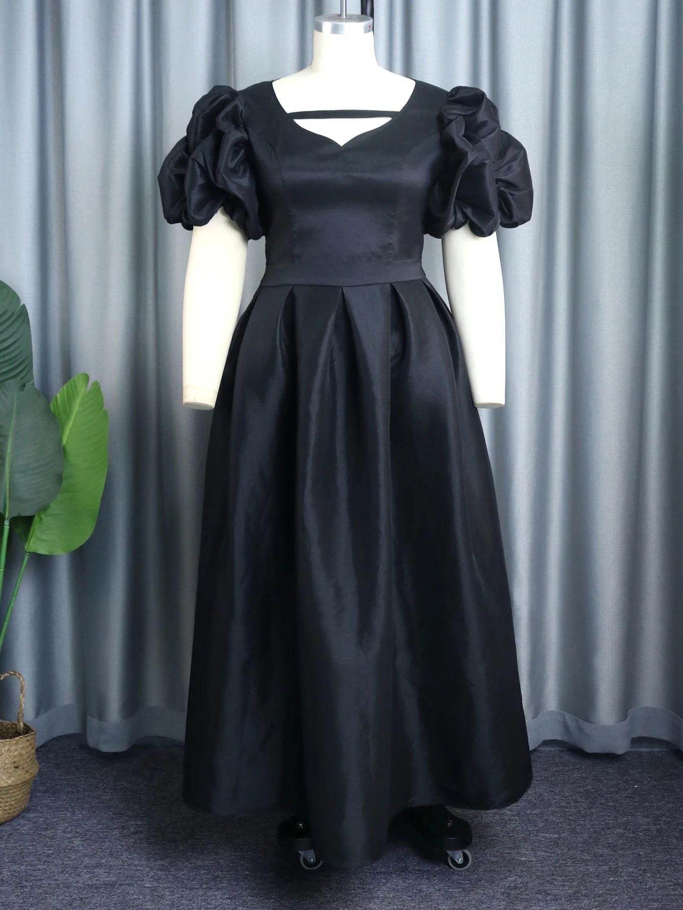 Plus Size Puff Sleeve Two Piece Dress Set