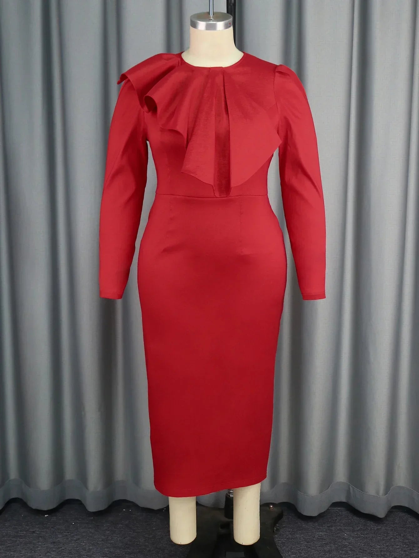 Plus Size Shiny Red Bow Dress