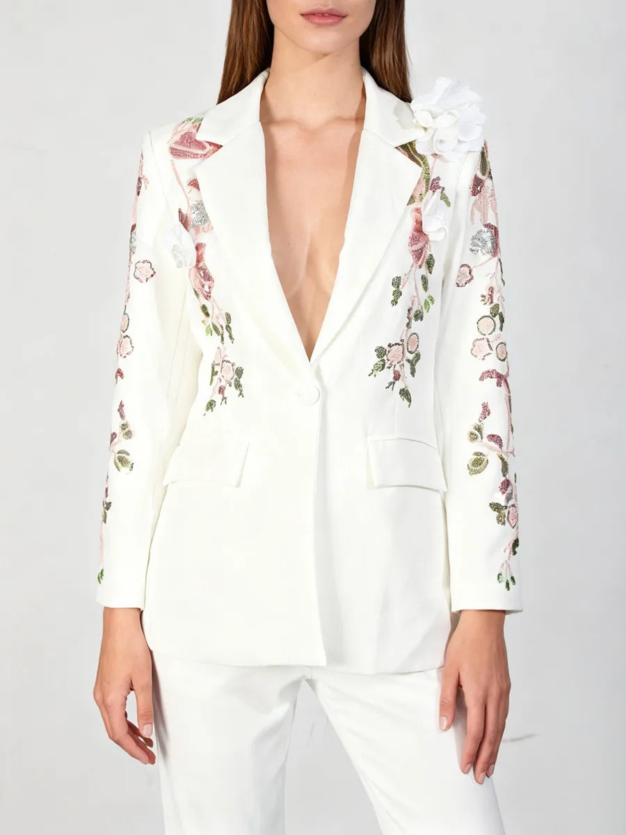 Sequins Elegant  3D Flower Blazer