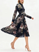 Hit Color Printing Spliced Lace Up Dresses