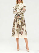 Hit Color Printing Spliced Lace Up Dresses