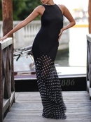 Sheer Spliced Wave Point Long Dress