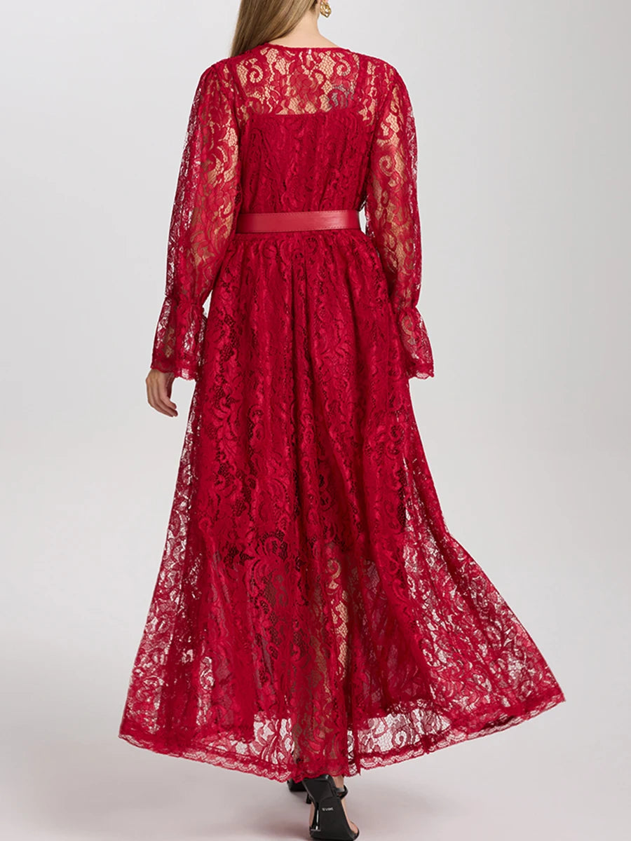 Hollow Out Spliced Lace  Dresses