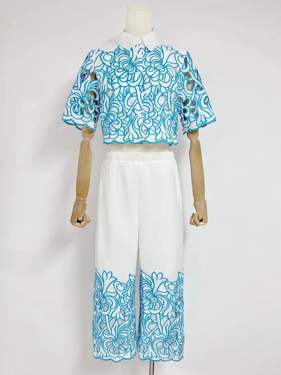 Hollow Out Casual Two Piece Set