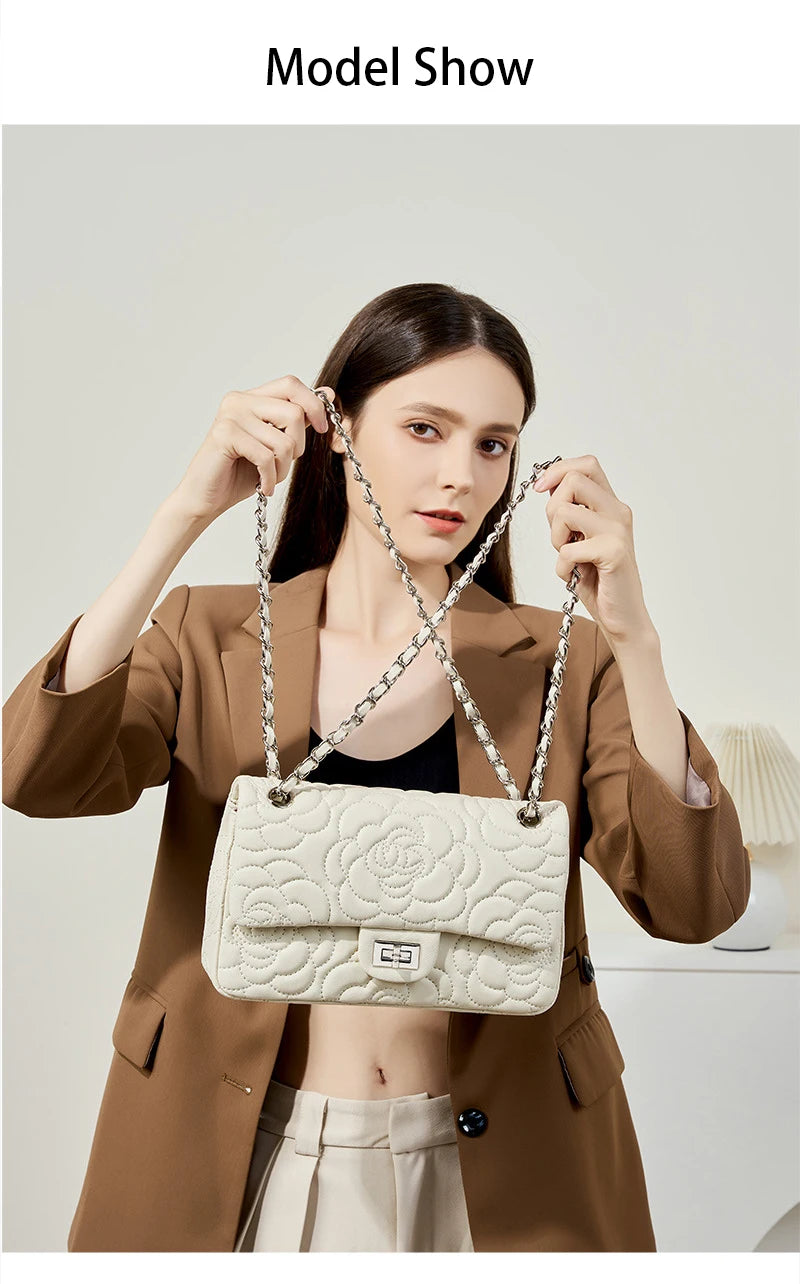 Camellia Pattern Chain Crossbody Bags