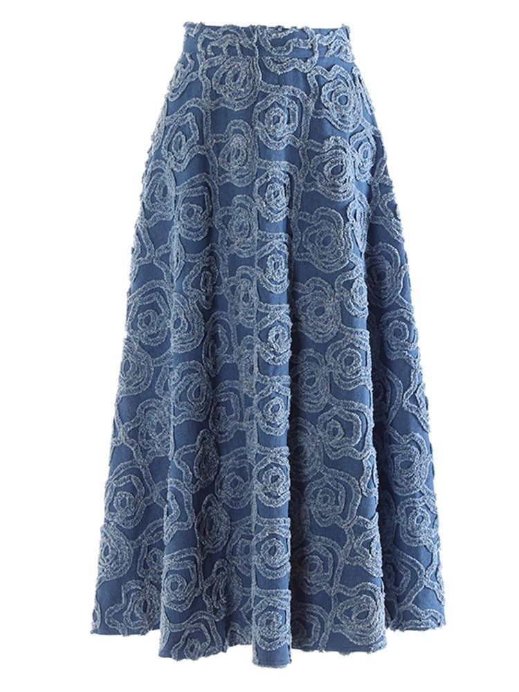 Solid Embroidery Denim High Street Skirts