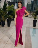 One Shoulder Ruffles Satin Dress
