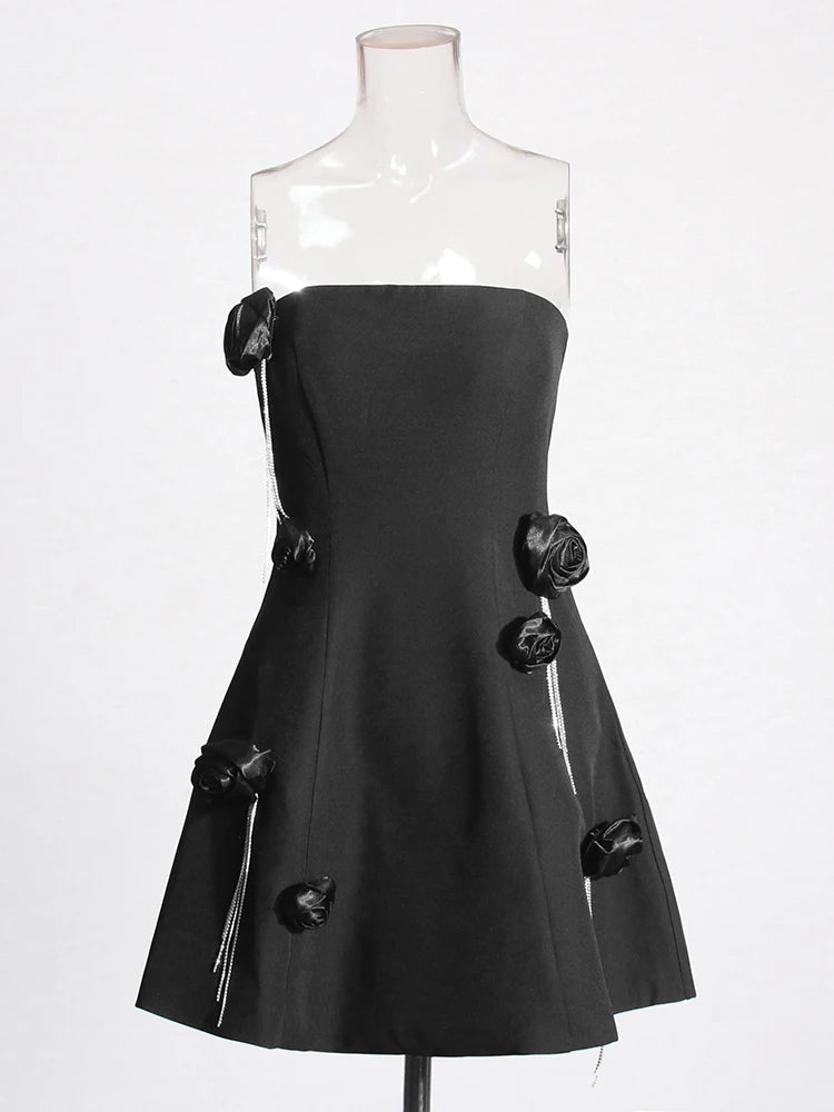 Patchwork Appliqués Black Dress