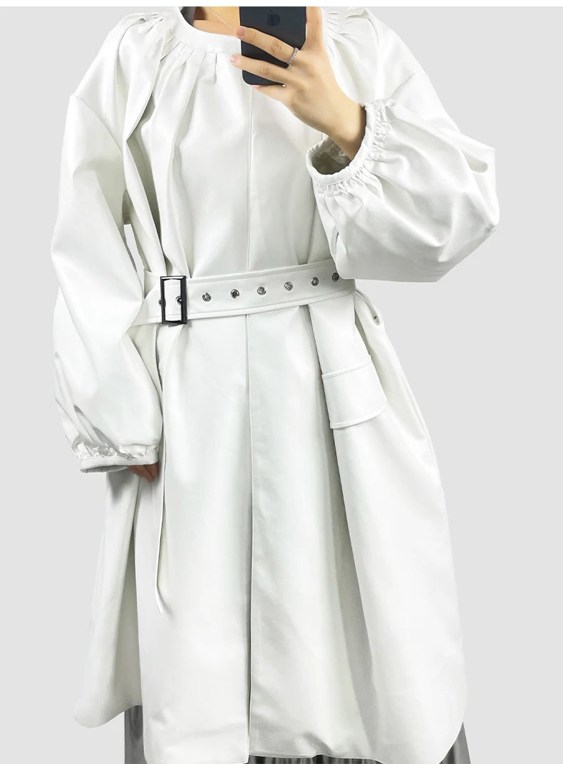 Oversized White Soft Leather  Coat