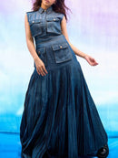 Patchwork Pockets Denim Dress