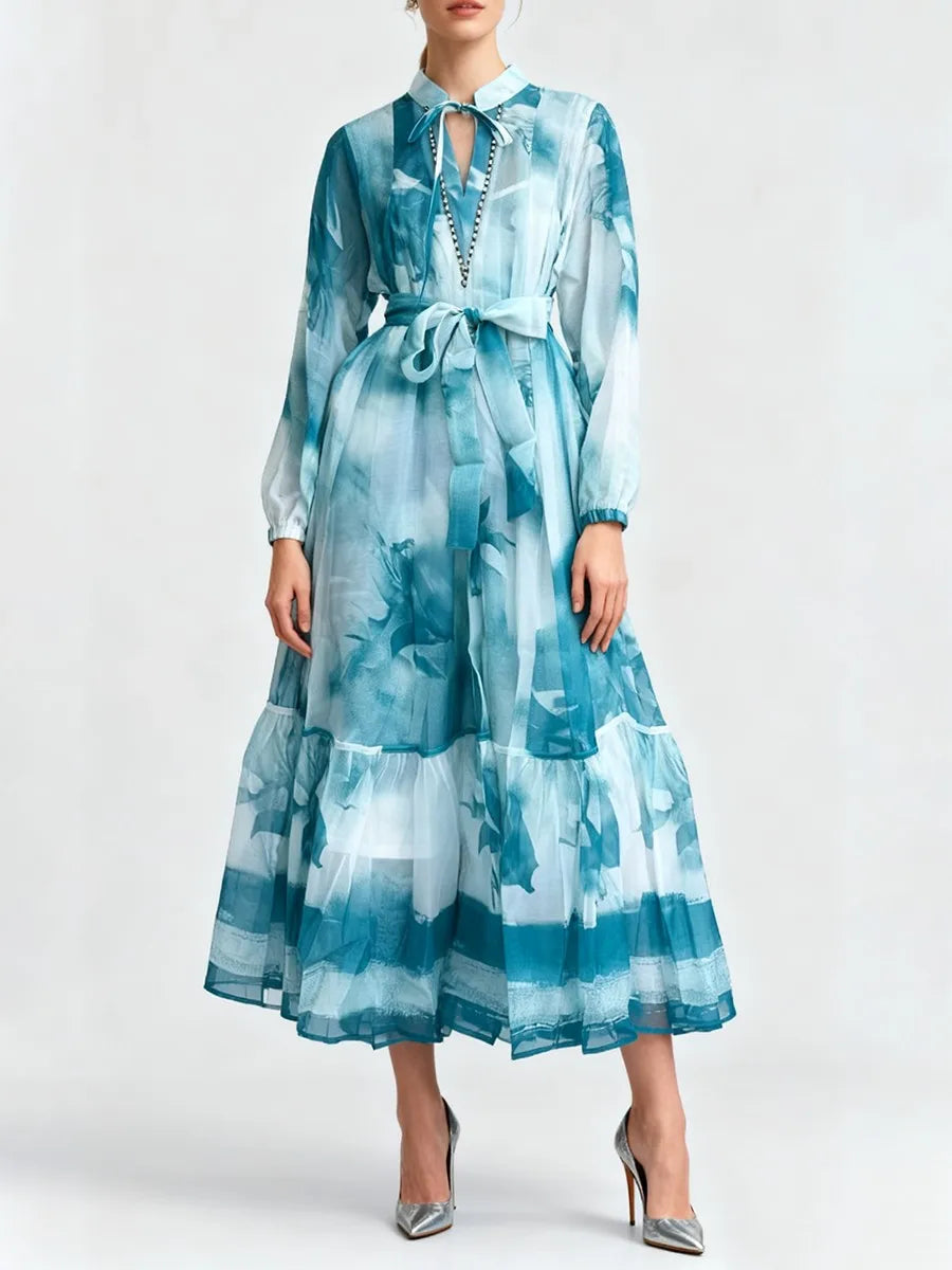 Spliced Lace Up Dresses