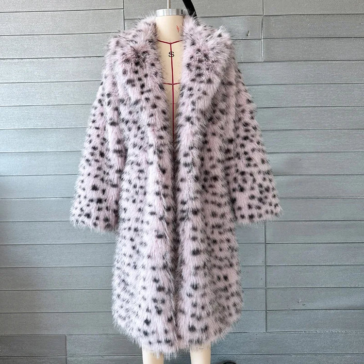 White Leopard Long Plush Jacket