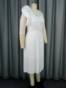 Plus Size White Pleated Dress