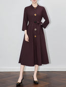 Solid Spliced 3D Buttons Dresses