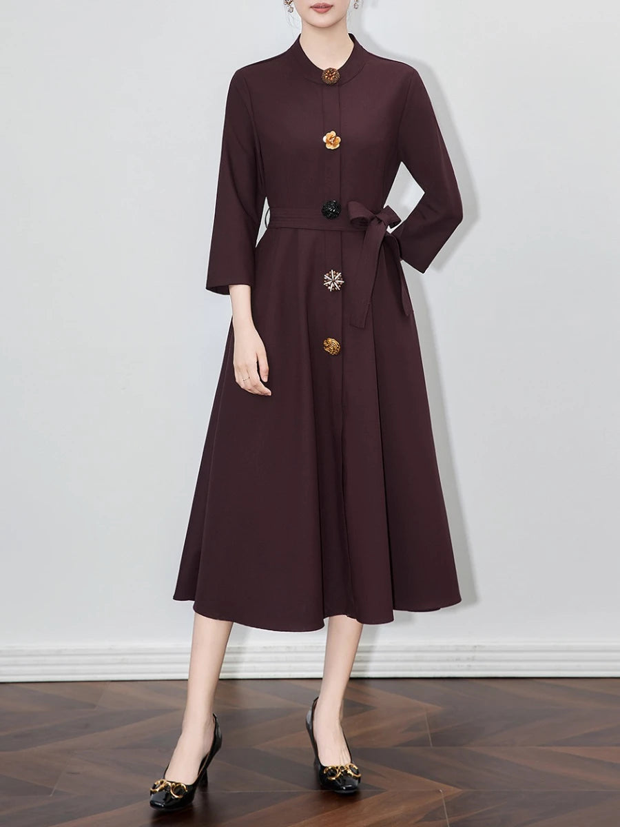 Solid Spliced 3D Buttons Dresses