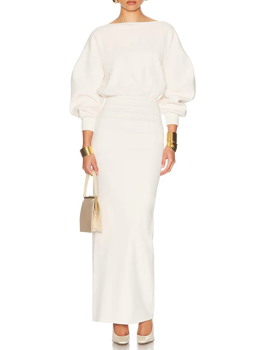 Round Neck Elastic Waist Dress