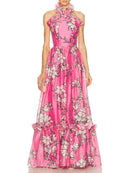 Rose Printing Spliced 3D Flower Dress