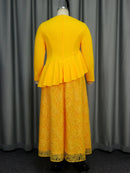 Plus Size Autumn Women's Yellow Lace Dress