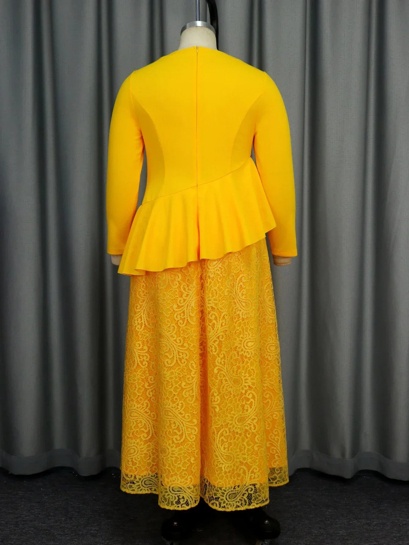 Plus Size Autumn Women's Yellow Lace Dress