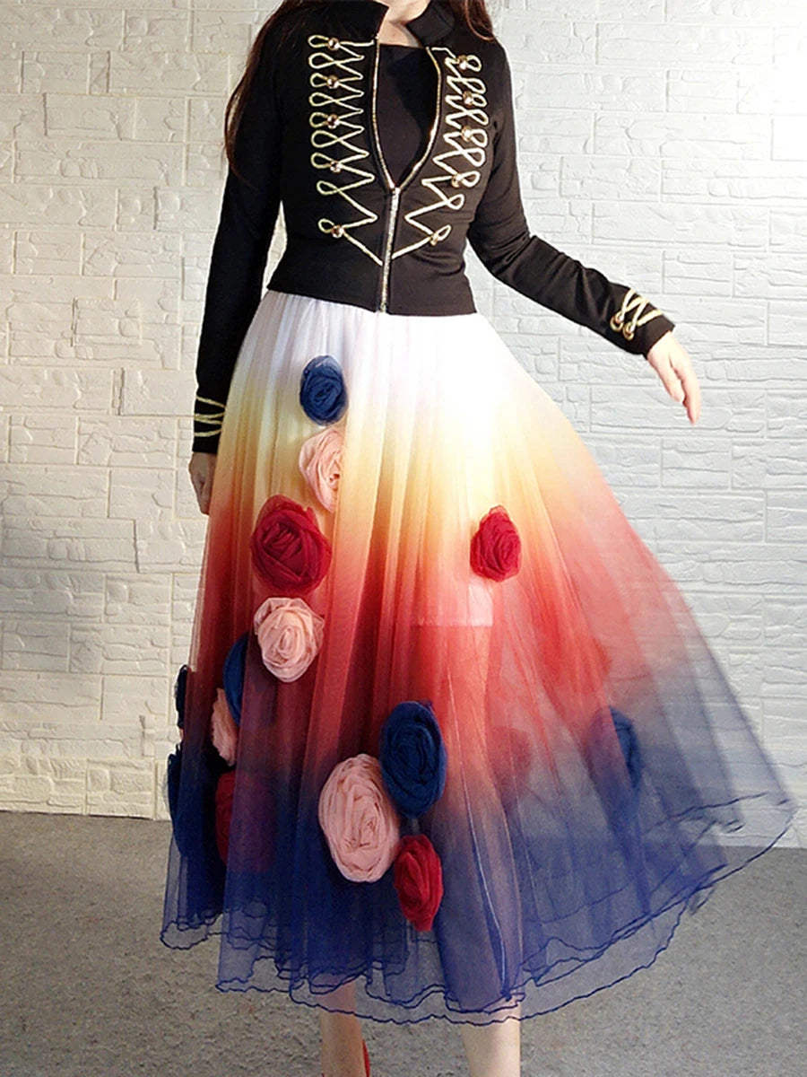 Spliced Diamonds Appliqués Dress