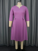 Plus Size Purple Pleated Midi Dress