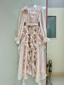 Solid Sheer Spliced Folds Dresses