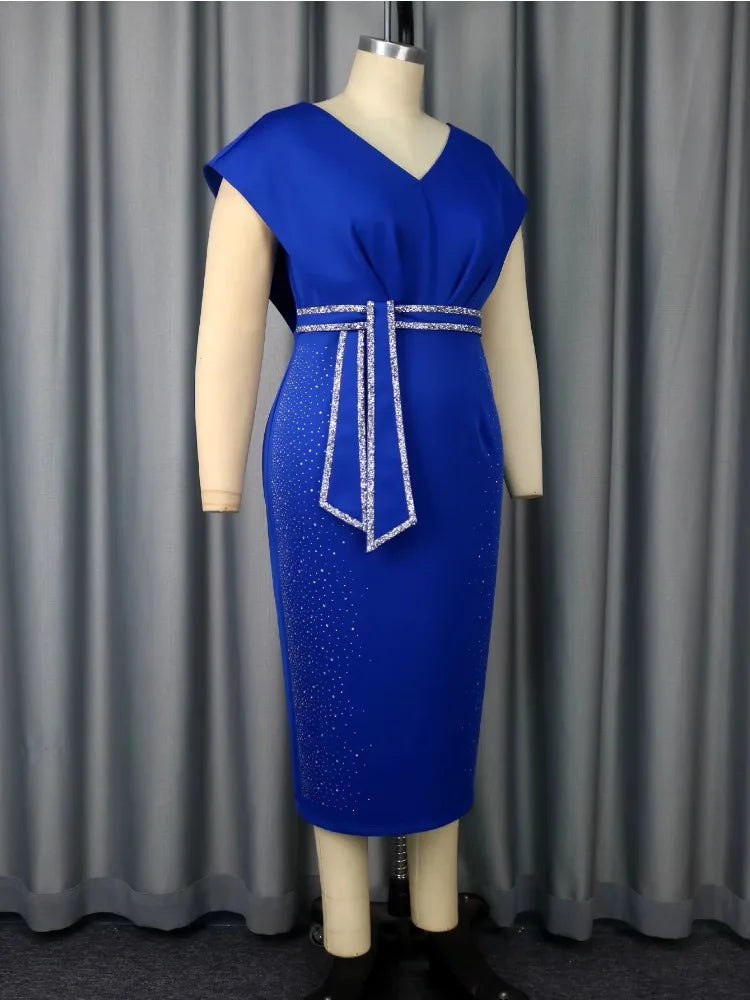 Plus Size V Neck Midi Dresses with Diamond and Glitter