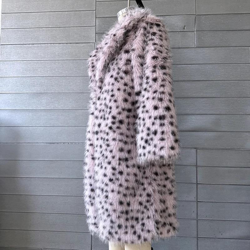 White Leopard Long Plush Jacket