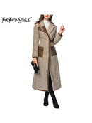 Colorblock Patchwork Pockets Long Trench Coat