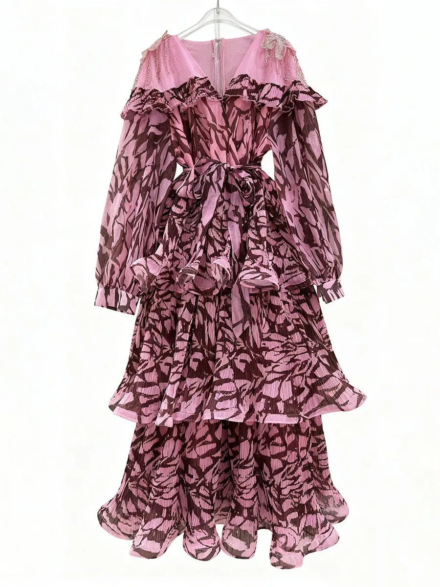 Spliced Ruffles Folds Casual Dresses