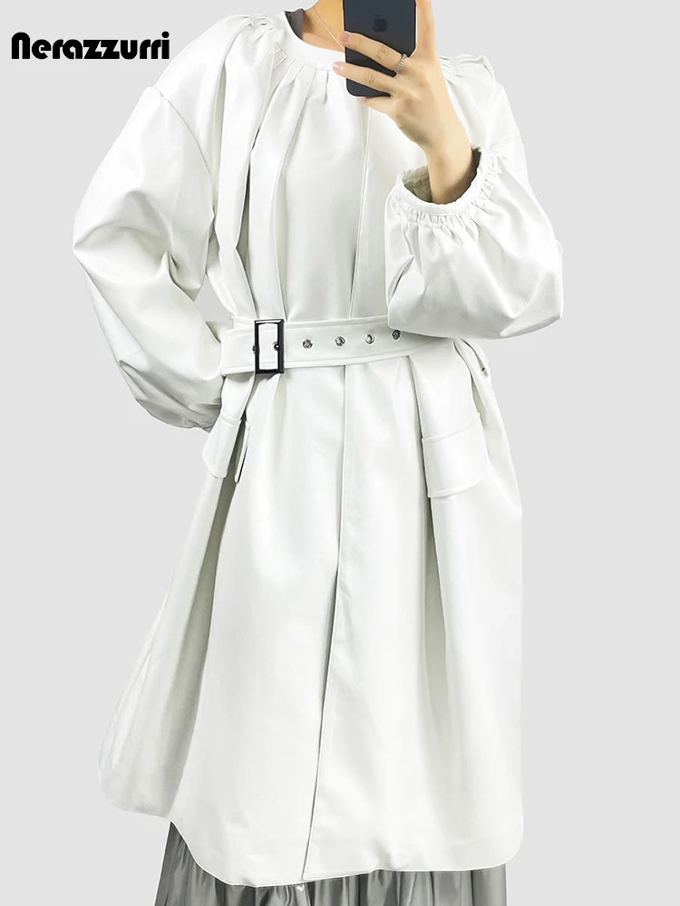 Oversized White Soft Leather  Coat