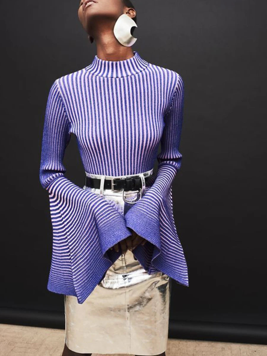 Hit Color Spliced Striped Fashion Sweaters