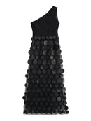 One Shoulder Appliqués Dress