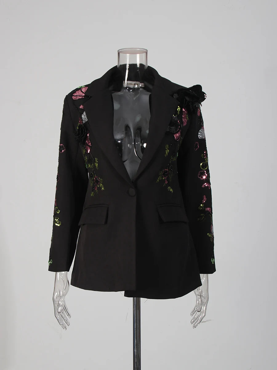 Sequins Elegant  3D Flower Blazer
