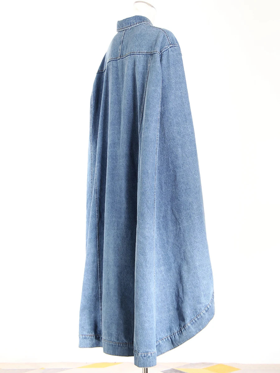 Denim Lapel Batwing Sleeve Coat