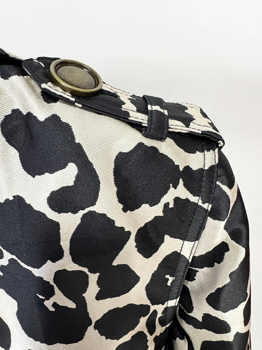 Leopard Slimming Spliced Belt Fashion Trench