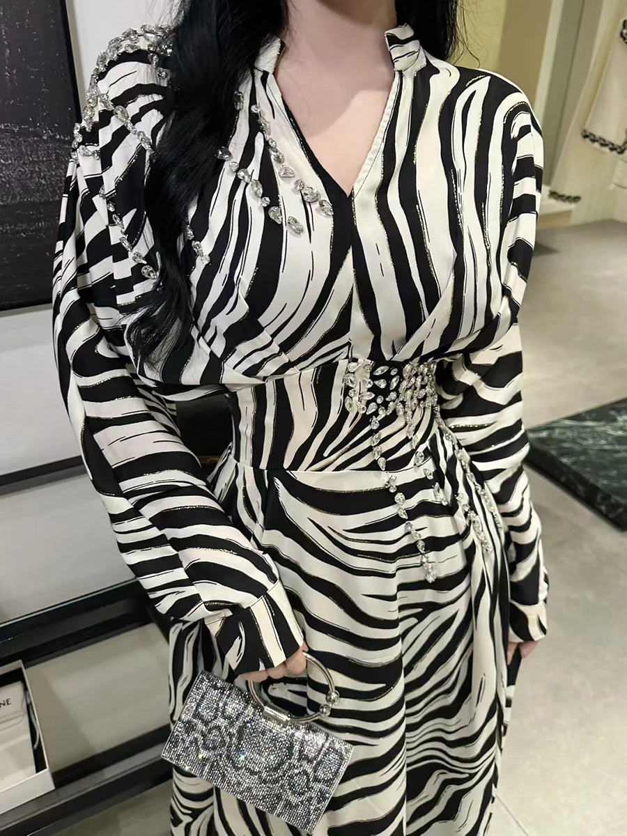 Hit Color Spliced Striped Fashion Dresses