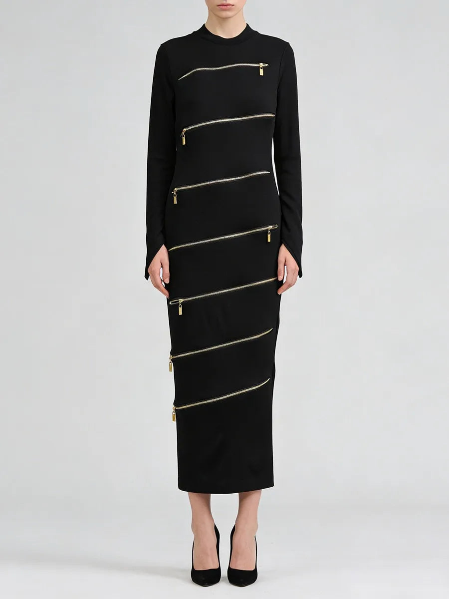 Solid Spliced Zippers Design Sense Dresses