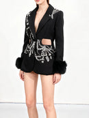 Solid Hollow Out Diamonds Elegant Blazers